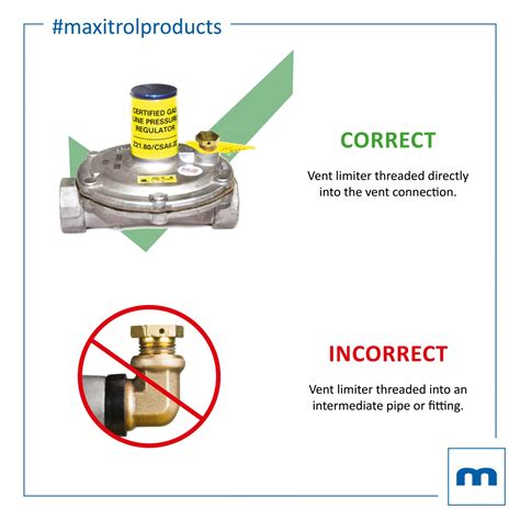 Maxitrol Vent Limiting Device Automatic 18 Inch Brass for RV48 RV52 RV53 RV61 R400(S) R500(S) and R600(S). . Gas regulator vent limiter installation